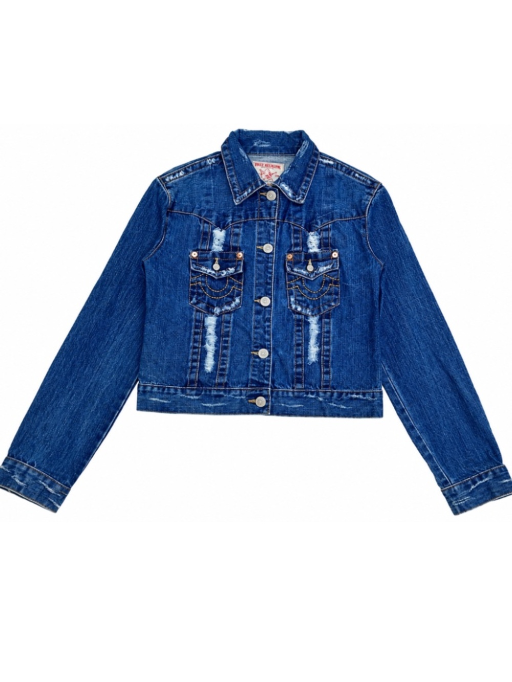 True Religion Jimmy Women’s XL Distressed Denim Jacket Y2K